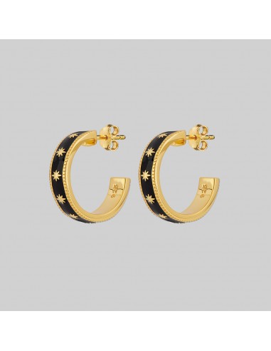 VYVIAN. Tiny Stars Black Enamel Hoop Earrings - Gold de votre