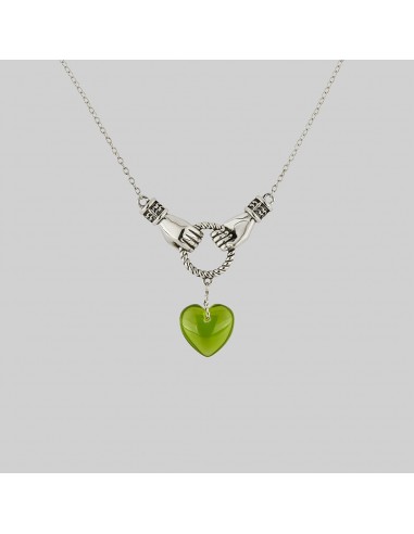 UNITE. Hand Grasping Green Glass Heart Necklace - Silver en ligne des produits 