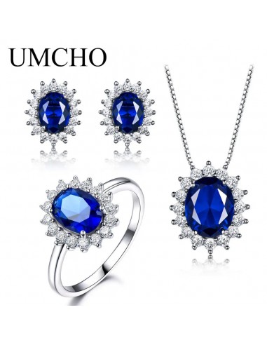 925 Sterling Silver Nano Blue Sapphire Jewelry Set for Women de votre