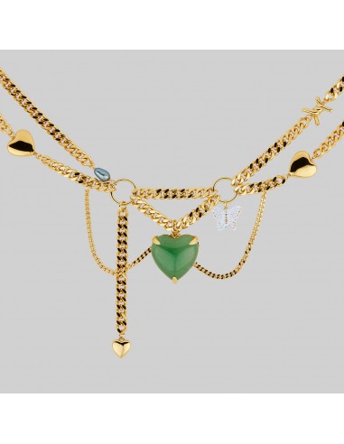 METAMORPHOSIS. Gemstone Heart & Chain Charm Necklace - Gold solde