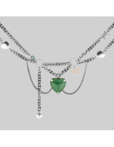 METAMORPHOSIS. Gemstone Heart & Chain Charm Necklace - Silver acheter en ligne