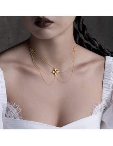 ELVIRA. Medieval Cross Garnet Necklace  - Gold Economisez 