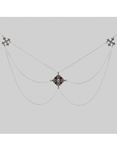 ELVIRA. Medieval Cross Garnet Necklace  - Silver 50-70% off 