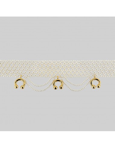 MAGNIFIQUE. Wide Pearl and Barbell Choker - Gold la colonne vertébrale