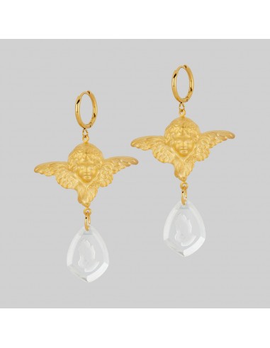 SANCTITY. Cherub & Praying Hands Glass Hoop Earrings - Gold ouvre sa boutique