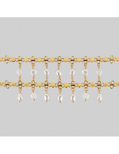 VALOUR. Double Chain Pearl Drop Choker - Gold Vous souhaitez 