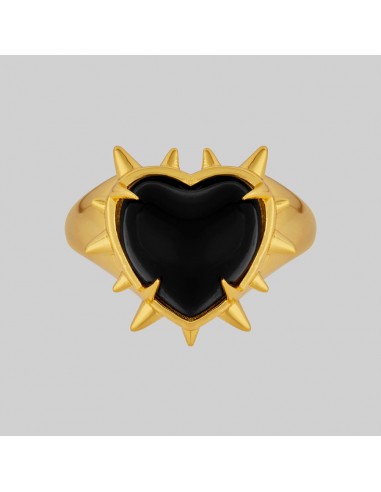 VOID. Spiked Black Glass Heart Ring - Gold Venez acheter