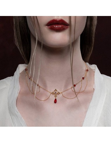 MUTINY. Fleur de Lis Multi-Drop Garnet Collar - Gold l'achat 