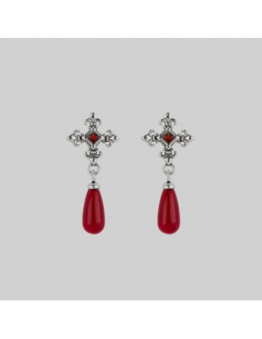 CRIMSON. Medieval Garnet Stud Earrings - Silver est présent 