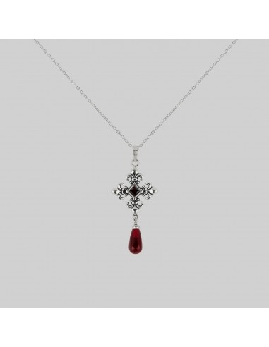 CRIMSON. Fleur de Lis Garnet Collar - Silver une grave pollution 