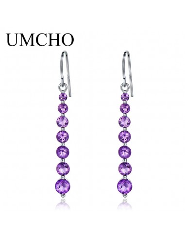 925 Sterling Silver Natural Amethyst Drop Earrings for Women du meilleur 