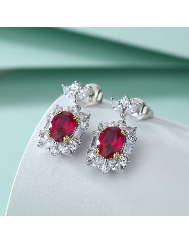 925 Silver Garnet Stud Earrings 6x8mm for Women en ligne des produits 