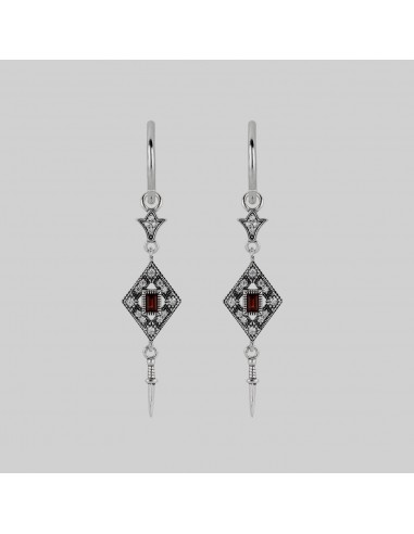 FLAPPER. Gatsby Garnet & Sword Hoop Earrings - Silver meilleur choix