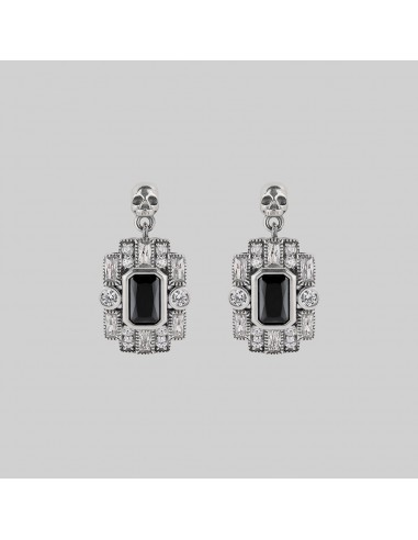 DECO. Skull & Black Spinel Statement Earrings - Silver français