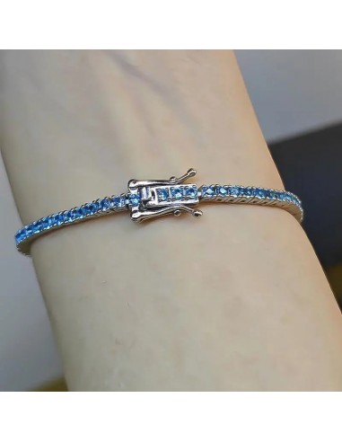 925 Sterling Silver 5A Zircon Tennis Bracelet, Aqua Blue, 2MM, 16-17CM for Women shop