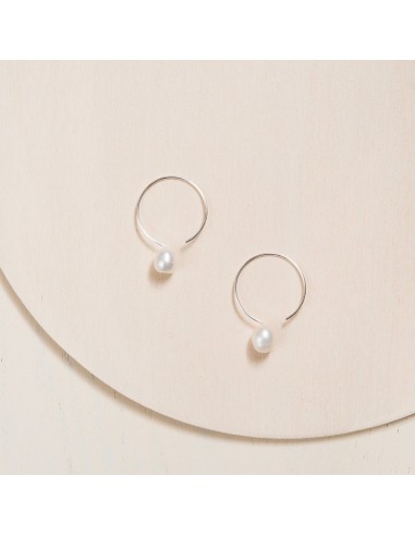 Silver Hoop Earrings - Ivory Pearl - 24mm commande en ligne