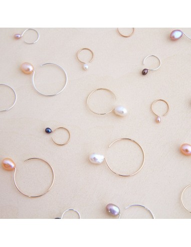 Basic Silver Hoop Earrings - Black Pearl - 24mm en ligne