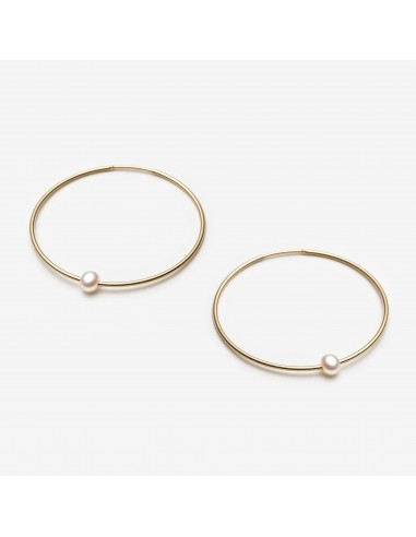 Hoop Earrings with Freshwater Pearl - 10k Yellow Gold - 35mm pas chere