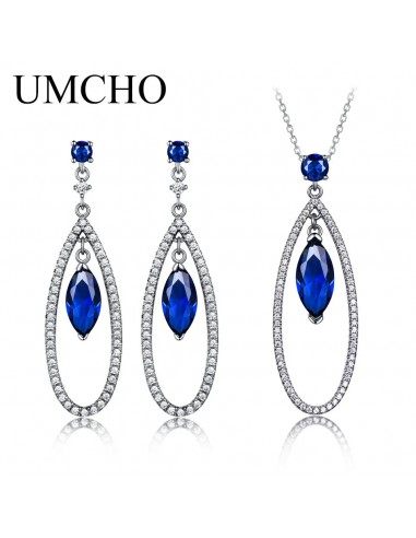 Sterling Silver Blue Sapphire Pendant and Drop Earrings Set for Women outlet