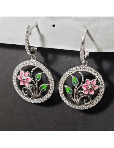 Sterling Silver Round Dangle Flower Earrings for Woman shop